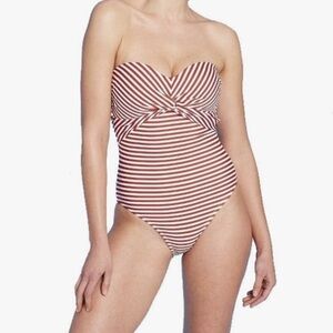 Kona Sol Bandeau swimsuit stripes barbiecore red